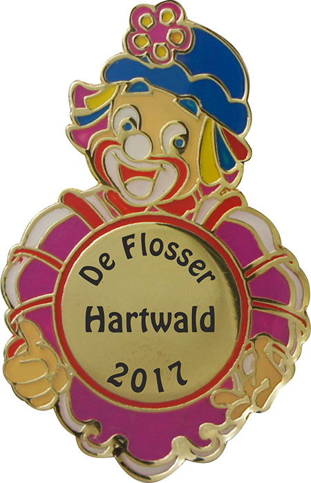 Karnevalsabzeichen Gold "Clown mit Blume"