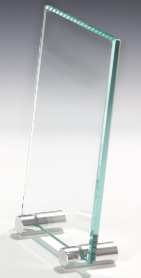 Glaspokal  rechteckig mit Metallhalterungen