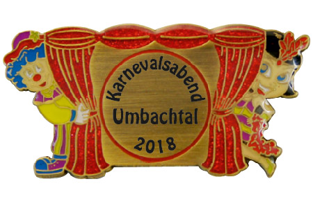 Karnevalsabzeichen Gold "Bühne mit Vorhang"