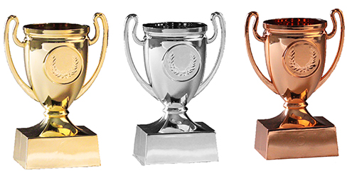 3er - Mini Pokal Serie H 110 mm / D 50 mm - bronze / silber / gold